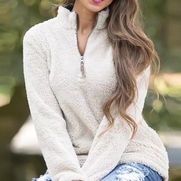 Tan Sherpa Quarter Zip Pullover Fleece - Picture 1 of 8
